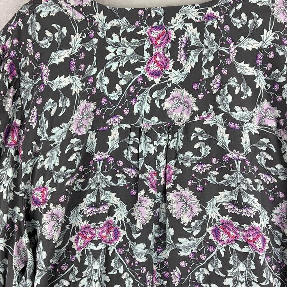 Lane Bryant Long Sleeve Blouse Women’s 26/3X Floral Peony Poppy Filigree Rayon - Picture 4 of 16